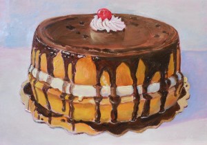 Day 6. "Boston Cream Pie", by Beverly Shipko, Oil on panel (smooth finish), 5 x 7 inches.