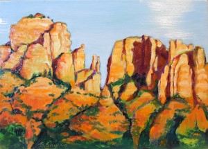 Day 11. "Cathedral Rock" by Beverly Shipko, Oil painting on cradled panel, 5 x 7 inches.