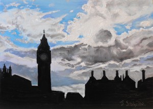 Day 19. "Big Ben" by Beverly Shipko, Oil painting on cradled panel, 5 x 7 inches.