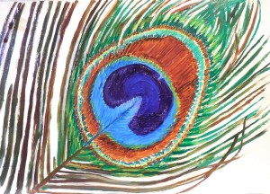 Day 23. "Peacock Eye" by Beverly Shipko, Oil on cradled panel, 5 x 7 inches