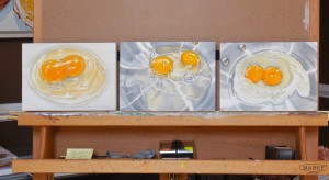 Egg Series from the 30/30 Challenge, Oil paintings on cradled panel, 5 x 7 inches.
