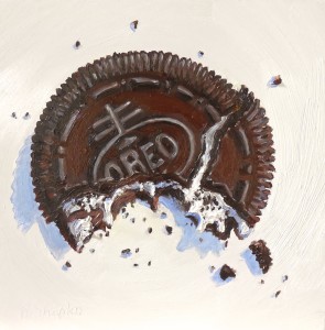 "Blake's Bite - Oreo Cookie" by Beverly Shipko, Oil on cradled panel, 6 x 6 inches