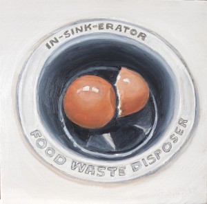 "Egg In-Sink" by Beverly Shipko, Oil on cradled panel, 6 x 6 inches
