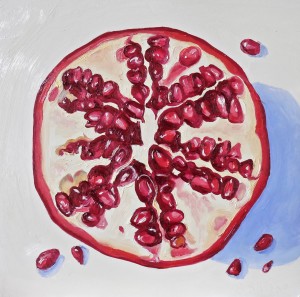 "Pomegranate Half" by Beverly Shipko, Oil on cradled wood panel, 6 x 6 inches