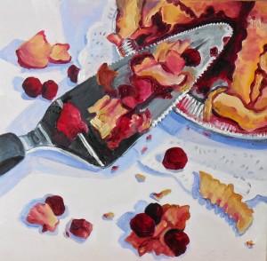 "Apple Cranberry Pie Server" by Beverly Shipko, Oil on cradled wood panel, 6 x 6 inches