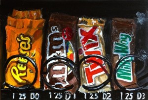 "Vending Machine" by Beverly Shipko, Oil sketch on wood panel, 5 x 7 inches