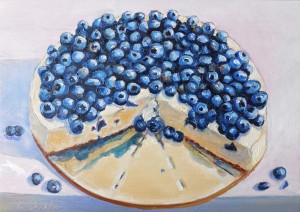  "Blueberry Cheesecake" by Beverly Shipko, Oil on cradled panel, 5 x 7 inches.