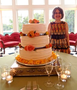 Beverly hanging out with Emily and Josh's wedding cake in Burlingame, California, May 17, 2015
