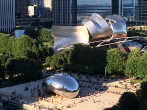 The Bean in Millenium Park from the top of the Chicago Athletic Club